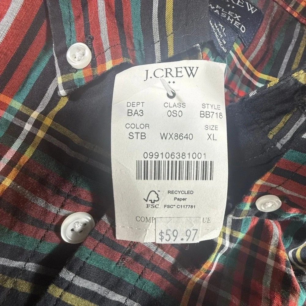 J. Crew Men's Slim Untucked Tartan Plaid Button Down Dress Shirt Size XL NEW